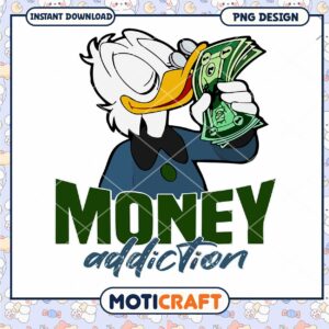 Money Addiction Cartoon PNG Design, Instant Download Artwork