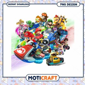 Mario Kart racing scene, fun characters for your design needs