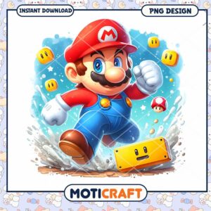 Mario action graphic for instant download, vibrant PNG design available