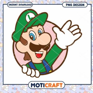 Luigi character PNG design for instant download, perfect for fans