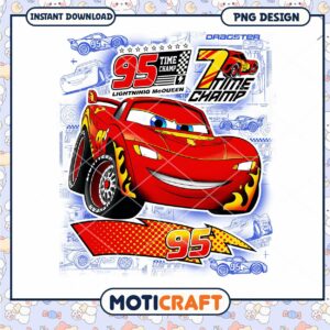 Lightning McQueen PNG design for instant download, vibrant race car illustration
