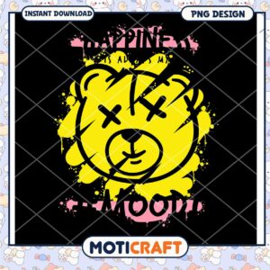 Happiness is a mood, cute bear art for instant download PNG