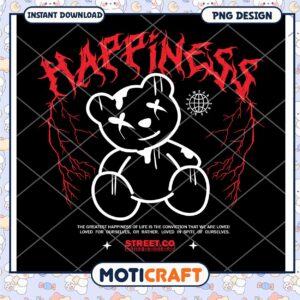 Happiness Teddy Bear Design for Instant Download, Unique PNG Art