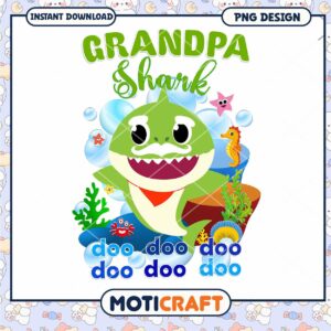 Grandpa Shark PNG Design for Kids, Fun Instant Download Artwork