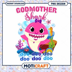 Godmother Shark PNG design for kids, fun and colorful download