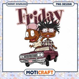 Friday PNG Design featuring Two Cartoon Characters, Instant Download Art