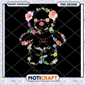 Floral PNG Design for Living Simply and Blooming Wildly, Instant Download