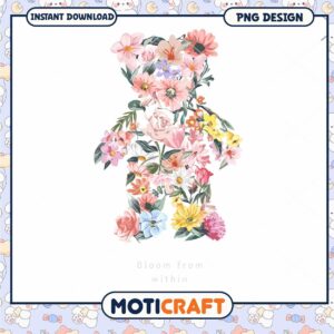 Floral Bear PNG Design, Perfect for Creative Projects and Crafts