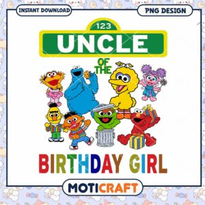 Cute Uncle of the Birthday Girl PNG Design, Instant Download Art