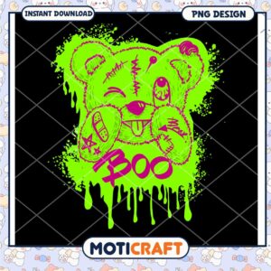 Cute spooky bear design for Halloween, vibrant green PNG download