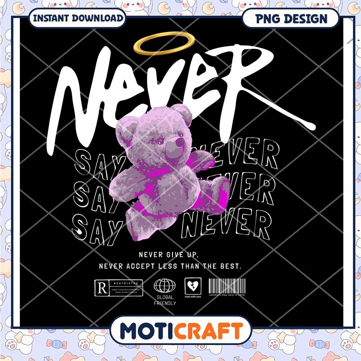 Cute Bear Design, Inspirational Never Give Up Quote Art Cute Bear Design, Inspirational Never Give Up Quote Art