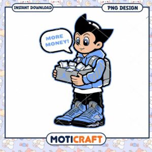 Cartoon character holding money box, fun design for printing