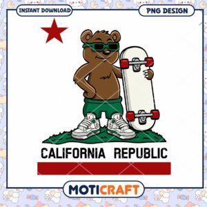 California Bear Skateboard PNG Design, Instant Download Available
