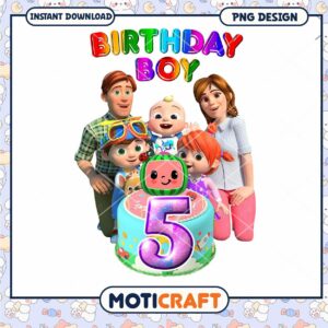 Birthday Boy PNG Design for Five Year Celebration, Instant Download