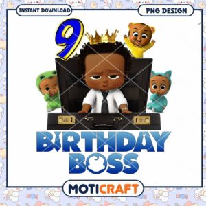 Birthday Boss PNG Design for Kids, Perfect for Celebrating 9th Birthday