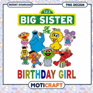 Big Sister Birthday Design PNG , Fun Illustration for Kids Party