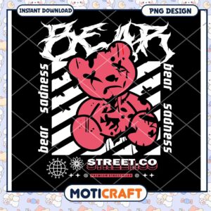 Bear PNG Design for Instant Download, Unique Streetwear Art