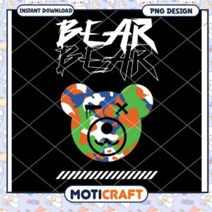 Bear PNG Design for Instant Download, Colorful Bear Graphics Art