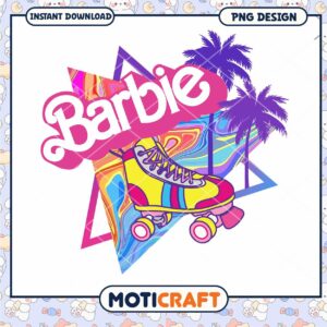 Barbie roller skate PNG design, vibrant colors and tropical vibes