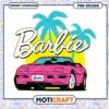 Barbie PNG design with pink convertible car, perfect for instant download