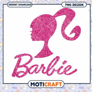 Barbie PNG design with glitter effect, perfect for crafts and gifts
