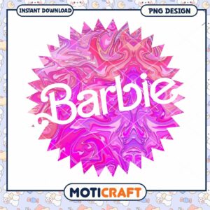 Barbie PNG design download, vibrant pink marbled background design