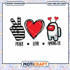 Peace Love Among Us svg, Among Us heart shape svg, game svg