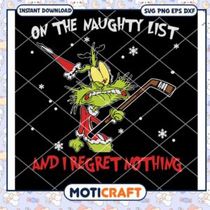On The Naughty List And I Regret Nothing svg, Grinch Santa Hat svg