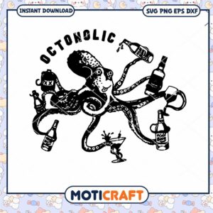 Octoholic octopus drink wine svg, octopus svg, wine svg