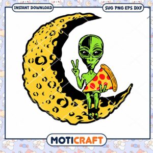 Moon Alien Eating Pizza Peace svg, Moon Alien svg, Pizza svg