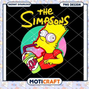 The Simpsons Bart Drinking Slush Design PNG Instant Download