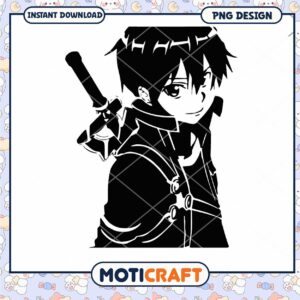 Silhouette of Anime Character with Sword PNG Instant Download