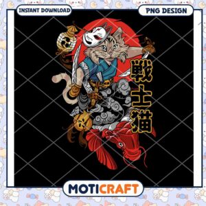 Samurai Cat PNG Design Instant Download