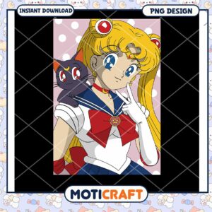 Sailor Moon and Cat PNG Instant Download for Fans and Collectors