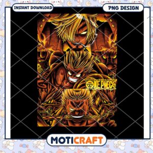 One Piece PNG Fiery Trio Sublimation Design
