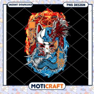 Kitsune Mask Dragon PNG Design