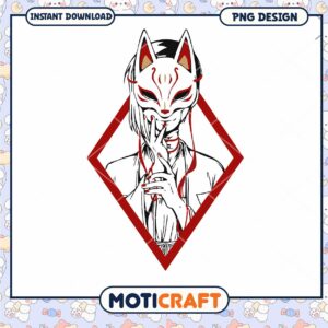 Kitsune Mask Girl PNG Design Instant Download