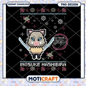 Inosuke Hashibira Pixel Ugly Sweater PNG