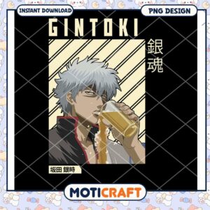 Gintoki Sakata PNG Anime Drinking Design
