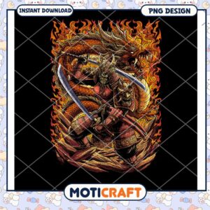 Fiery Samurai Dragon PNG Design
