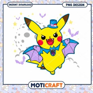 Cute Halloween Pikachu with Bat Wings PNG Instant Download Art