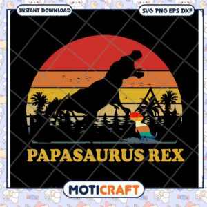 Papasaurus Rex SVG Retro Sunset Design