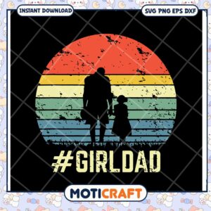 Girl Dad SVG Retro Sunset Silhouette