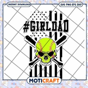 Girl Dad Softball Skull SVG