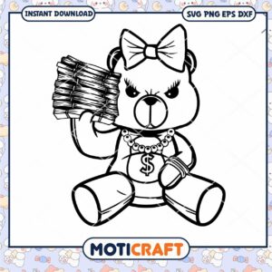 Female Gangster Teddy Bear Money Stack svg