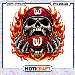 Skull Football Graphic Design with Flames Instant Download PNG
