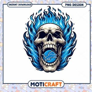 Skull with Blue Flames PNG Design for Instant Download Art