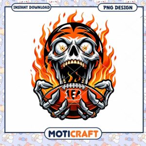 Skull Football Design with Flames for Instant Download PNG