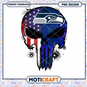 Seattle Seahawks Skull PNG Design for Instant Download Art