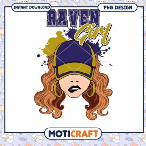 Raven Girl PNG Design Stylish Cap and Hair Instant Download Graphic